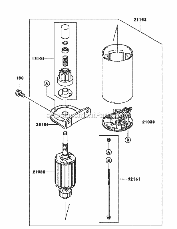 Kawasaki Fh721v-Bs24 Starter Diagram and Parts List for M54-KW 53AI8CT4050-25HP Cub Cadet Lawn Tractor